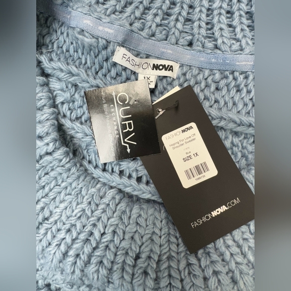 Hoping For Love Off Shoulder Sweater - Blue, NWT AMAZING - Picture 7 of 7